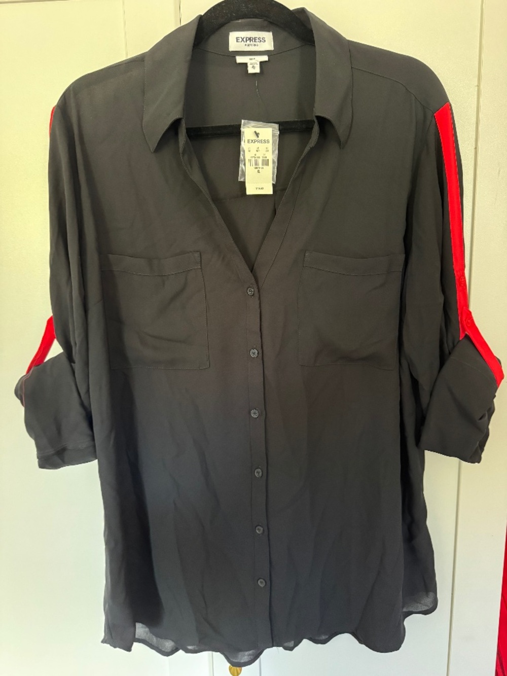 NWT Express Portofino Shirt XL Black Red Stripe Slim Fit Button Up